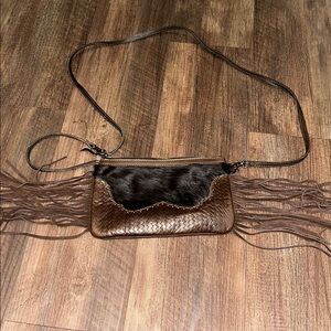 Cowhide fringe crossbody purse or wristlet